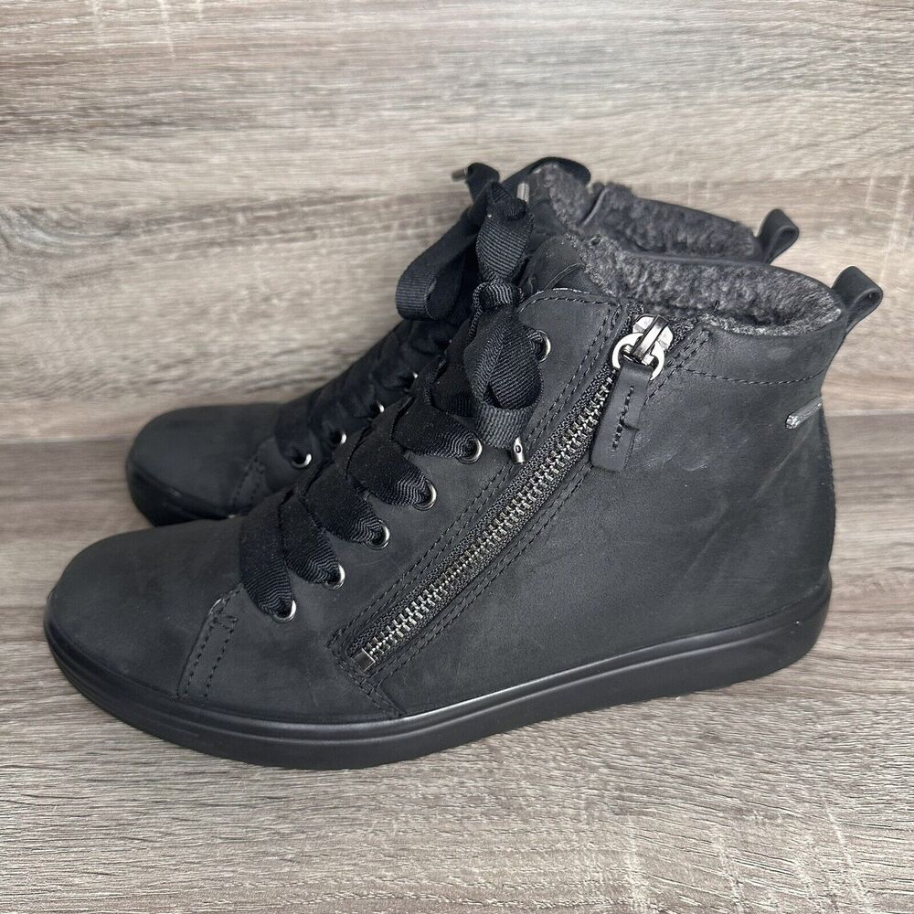 ECCO Sneakers Women's Sz 7 Soft Tred Gore-Tex High Top Zip Up Black Boots
